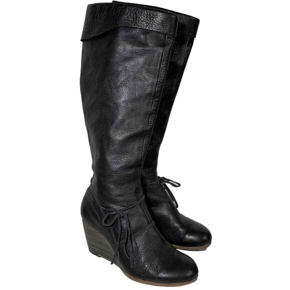 Coclico Tall Wedge Boots 38 8 Black Leather Comfort Western Riding - Picture 1 of 9